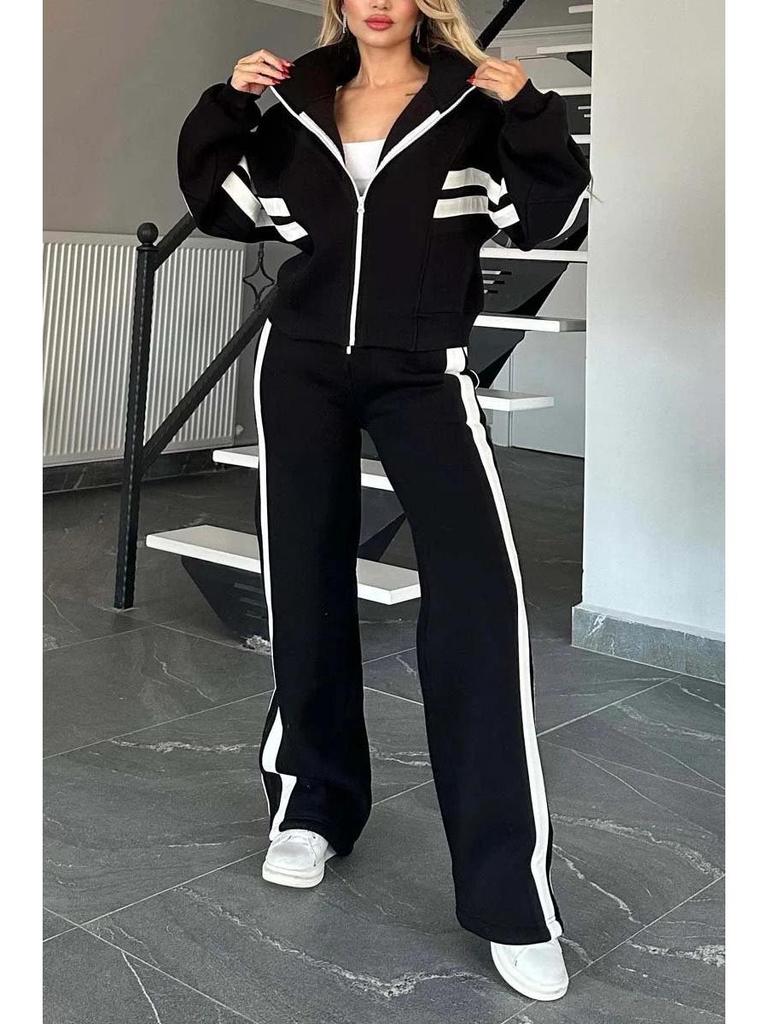 2024 Autumn/Winter Women's Striped Zip-Up Jacket & Sporty Set