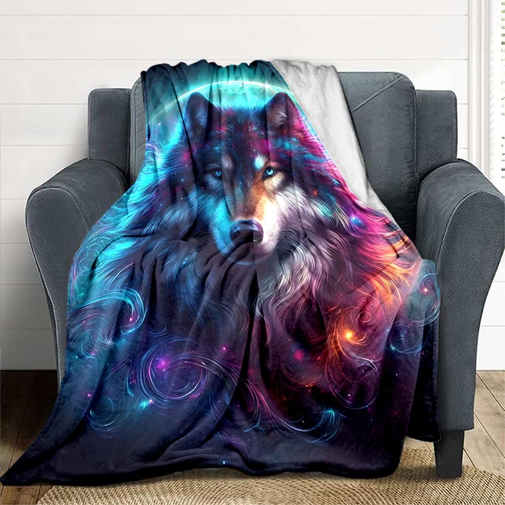 1pc Wolf Galaxy Art Blanket Lightweight Flannel Blanket Throw Blanket For Sofa, Bed, Travel, Camping yy2509026139