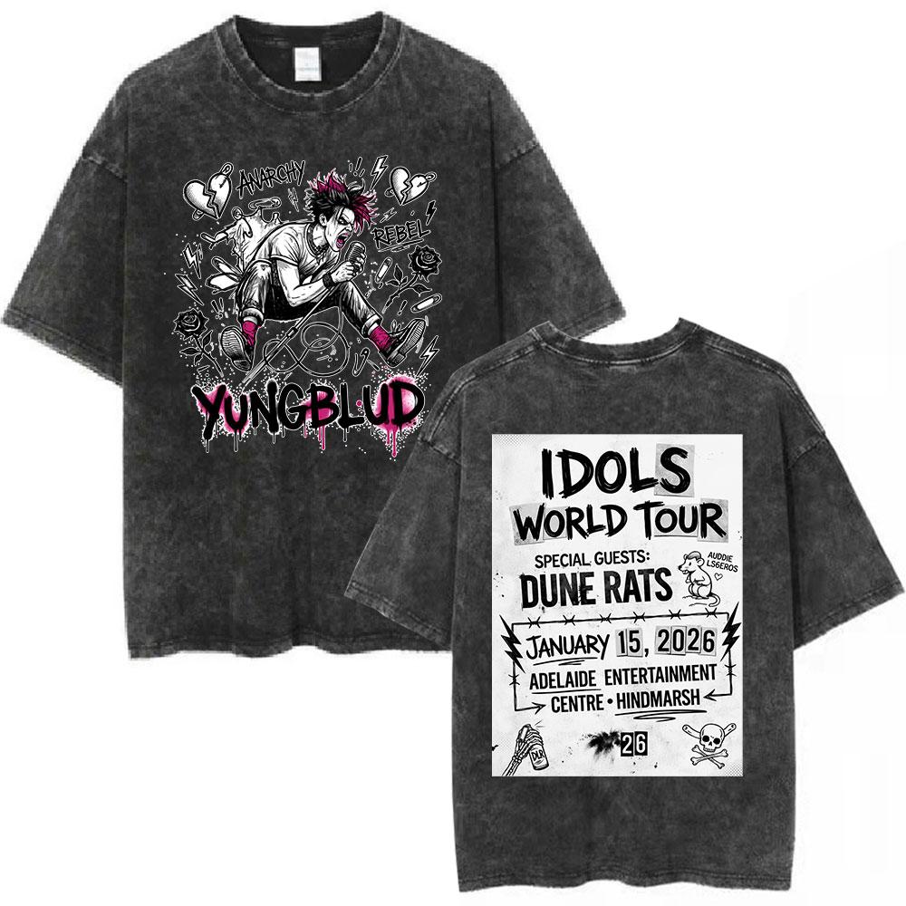 Yungblud IDOLS Album Tour  T Shirts Men Women Clothing Washed Vintage Short Sleeve Tshirts Oversized Casual Cotton Tshirt