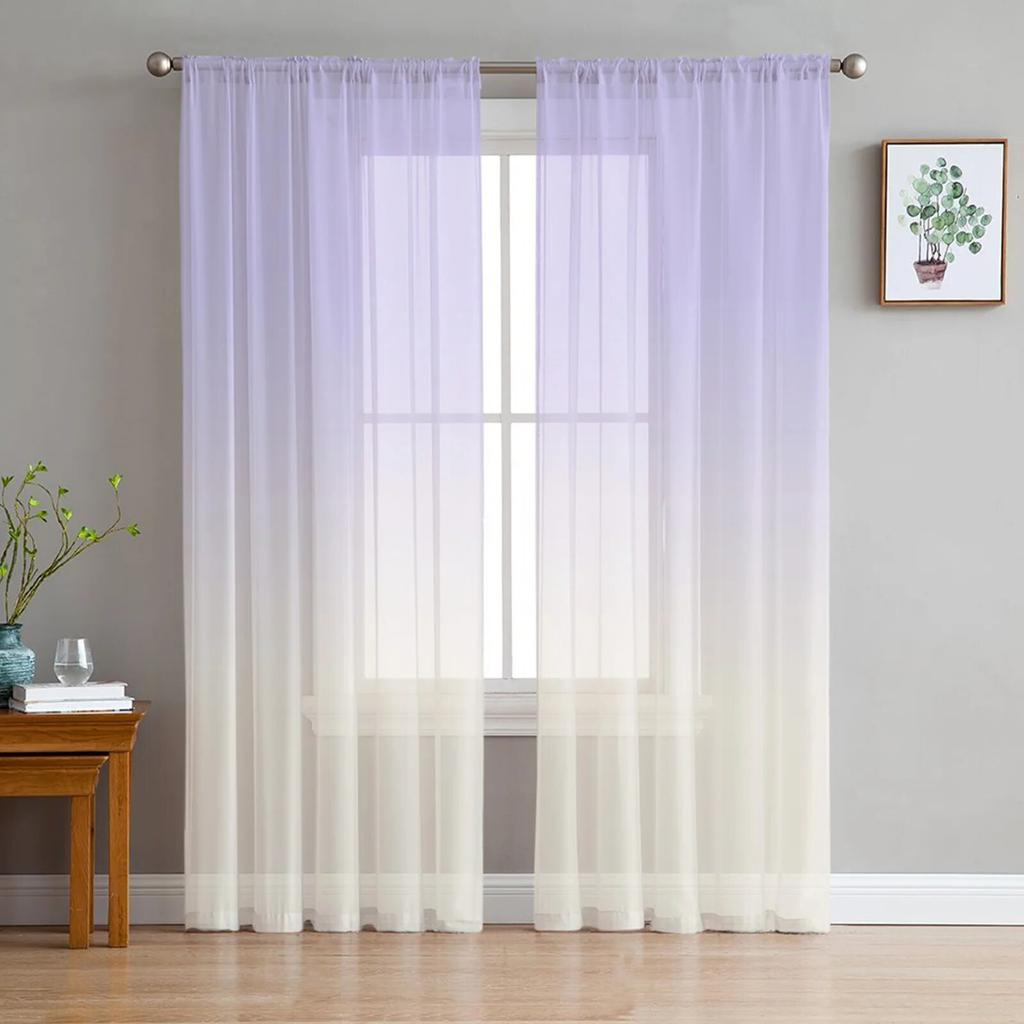 Romantic Purple Gradient Chiffon Sheer Curtains for Living Room Bedroom Home Decoration Window Voiles Tulle Curtain