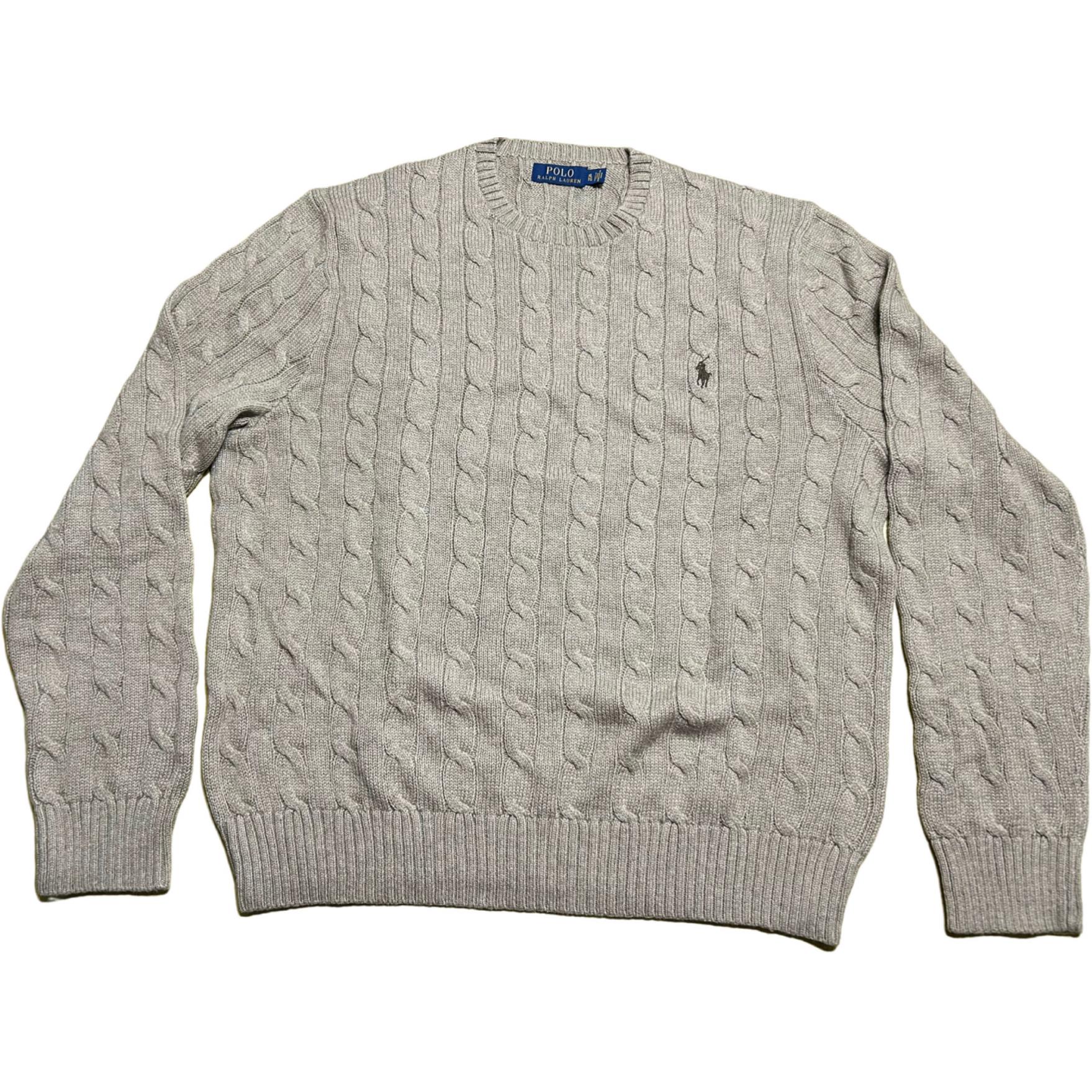 

Polo Ralph Lauren Однотонный свитер с вышивкой логотипа пони, с круглым вырезом, кабельной вязки, мужской свитер, хаки, MNPOSWE16810385-B64 XL