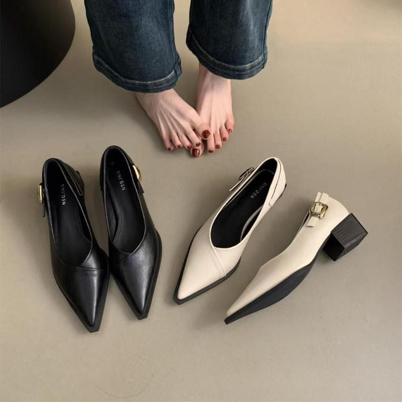 Fashion Office Lady Square Heels Pointed Slip on Shoes Classic Comfortable Small Heel Shoe 4cm 2024 Women Leather Pumps Shoes