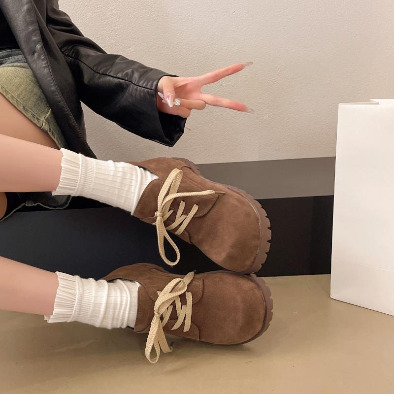 Fashion Suede Lace-Up Pumps Round Toe Flat with Solid Color Fashion Comfortable Sexy Elegant Novelty Women Shoes Newest Leather Shoes