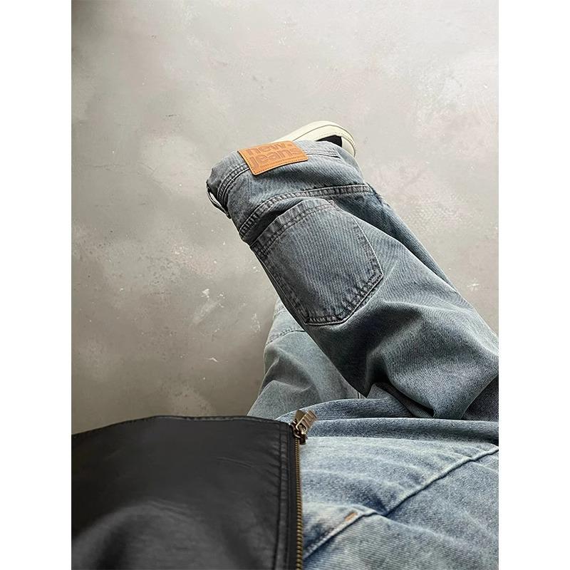 Men's Inverted Design Loose Straight Jeans - Urban Hiphop Style