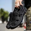 Mens Genuine Leather Sandals Breathable Outdoor Summer Casual Perforated Beach Shoes