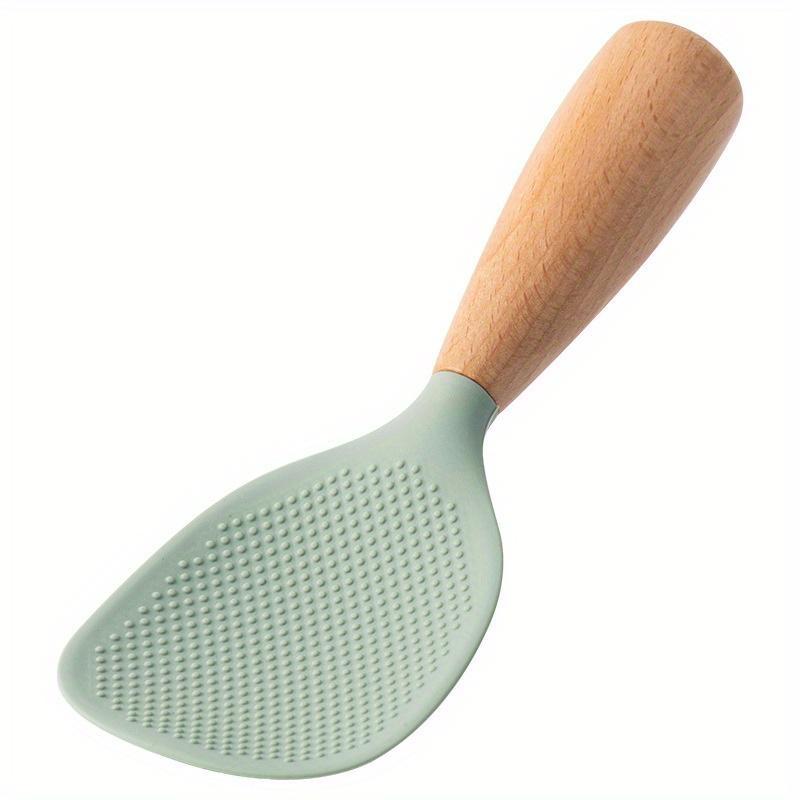 Creative Vertical Silicone Rice Spoon Heatresistant Wooden Handle Non Stick Rice Spoon Household Electric Rice Cooker Rice Spoon Red