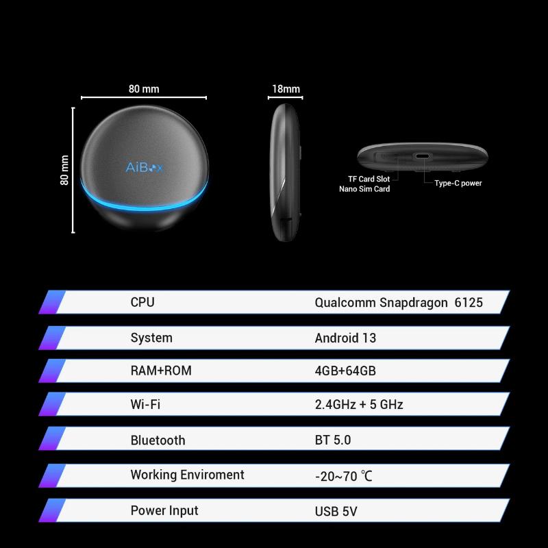 Aibox Smart CarPlay-boks Android 13.0 Bilkonverter for Bil-Maskin-Sammenkobling CarPlay-boks
