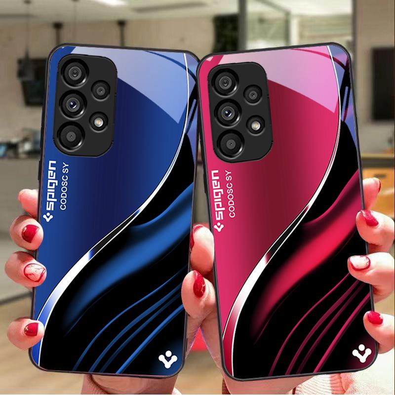 Tiefblaue Mode Für Samsung Galaxy S 8 9 10 20 Plus 21 FE 22 23 24 Ultra S7 Edge Schwarz Gehärtetes Glas Handyhülle Hartschale