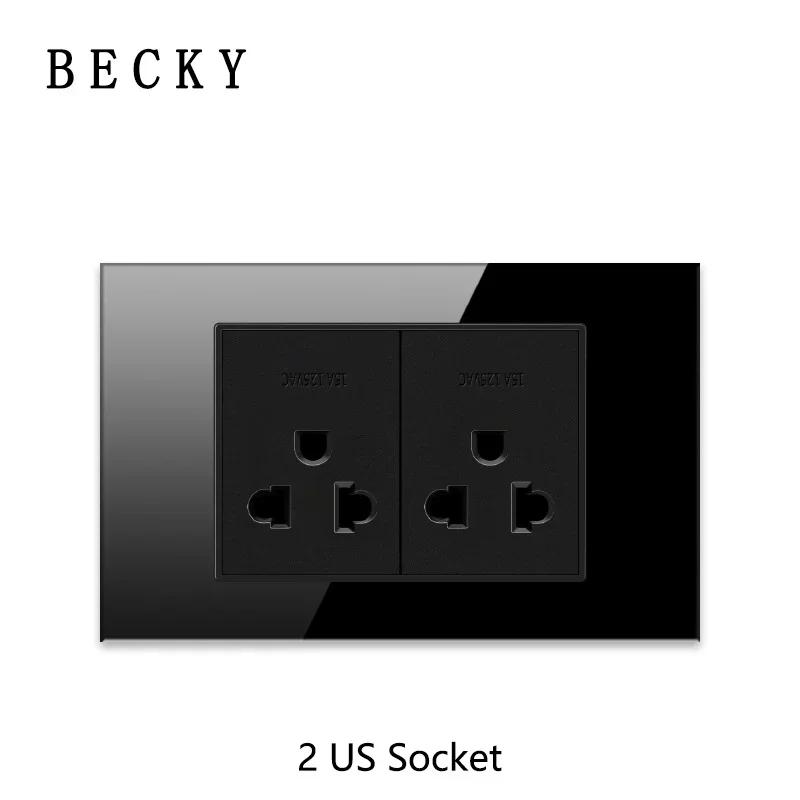 118 Type Piano Key Black Tempered Glass Fashionable Switch Socket American British European Standard Universal Socket