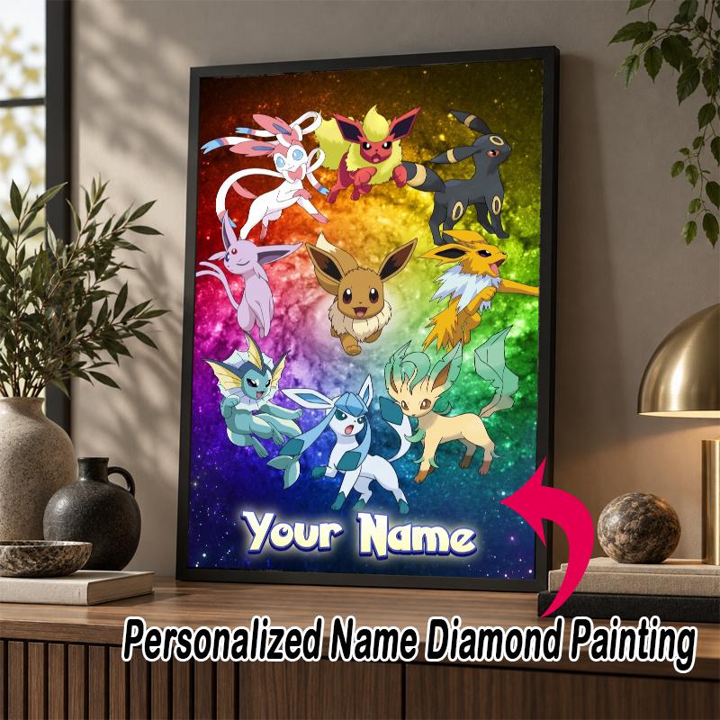 Personalized Eevee Evolutions Diamond Art Custom Name 5D Diamond Painting Full Drill DIY Craft