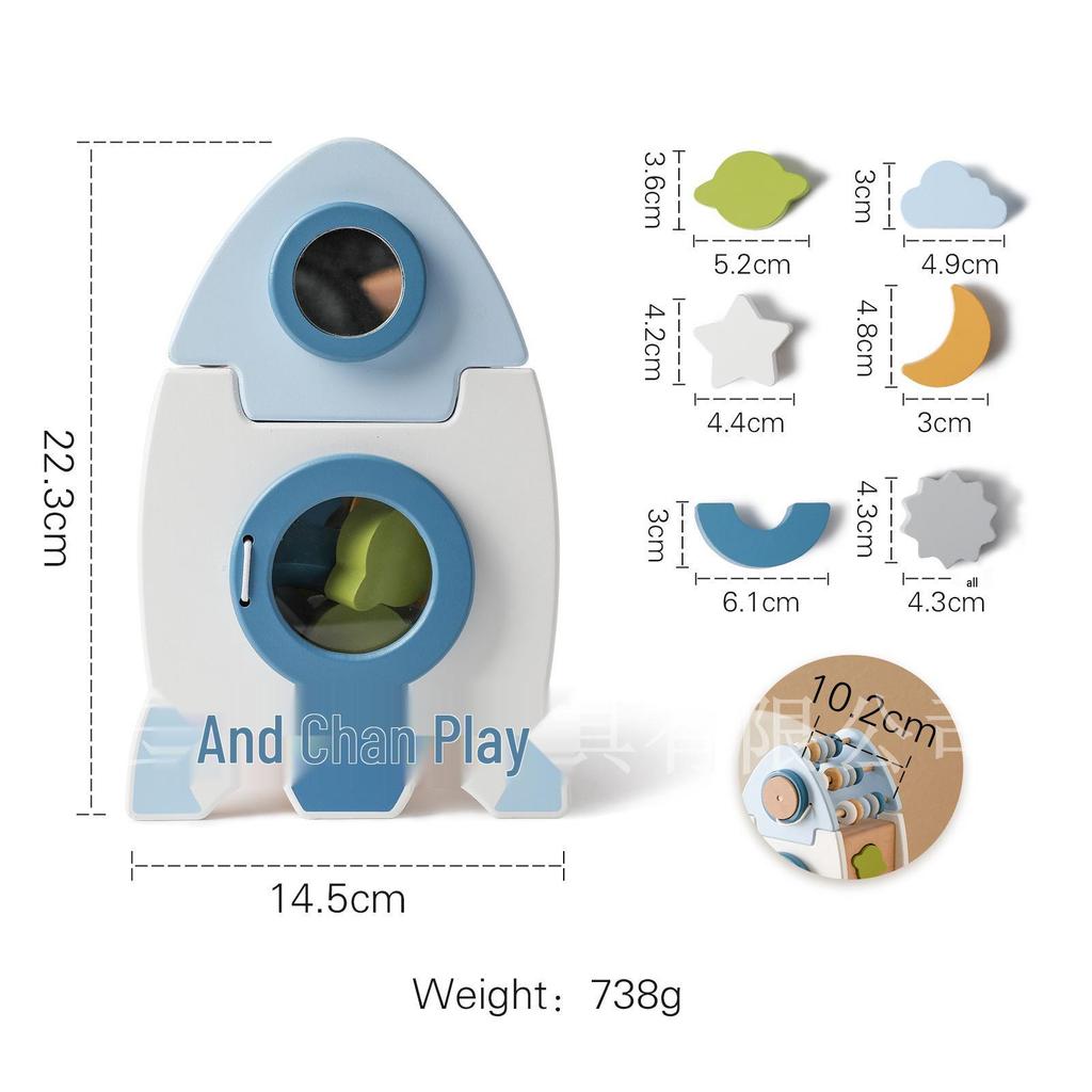 Montessori Wooden Rocket: Early Education 5-in-1 Shape & Bead Matching Toy Set for Children.