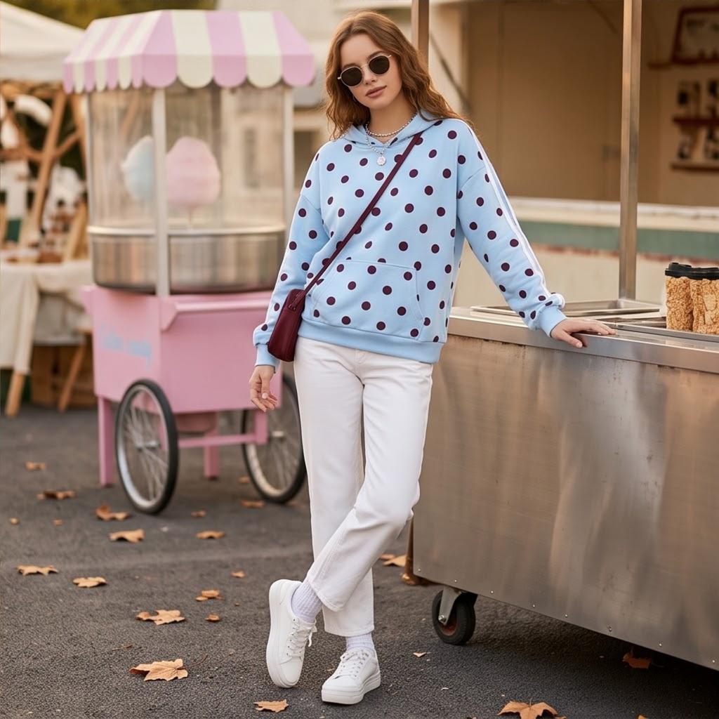 Women's Polka Dot Hoodie Casual Pullover Long Sleeve Sweatshirt