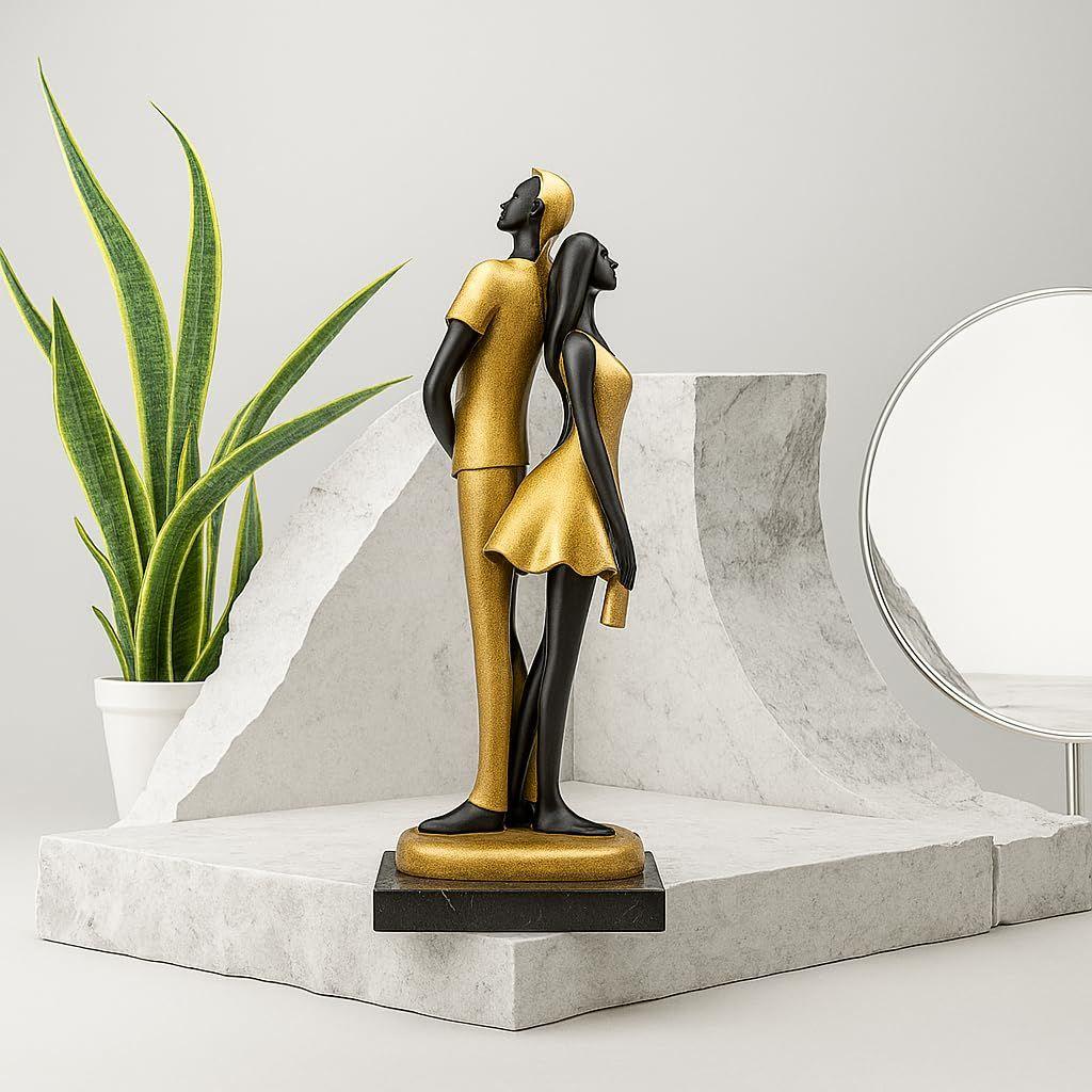 Stylish Golden Black Resin Romantic Couple Statue for Home Decor (Pack of 1, Black & Golden)