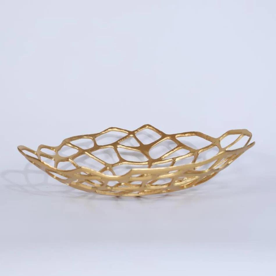 Metal Perforated Fruit Plate Tray Desktop Storage Container Geometric Golden Snack Plate Home Decoration Accessories