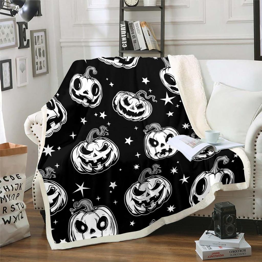 Halloween Ghost Blanket Soft Fleece Throw Pumpkin Spider Web Design Home Decor Party Gift Kids Room