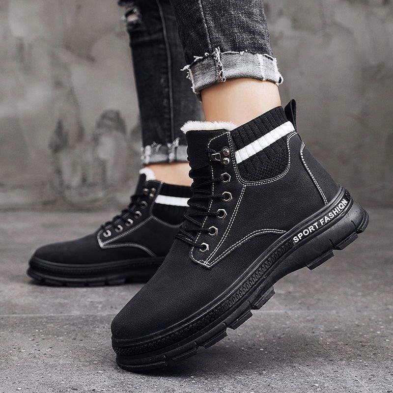 2025 winter new velvet thickened warm snow boots men's versatile casual Martin boots high-top tooling boots cotton shoes