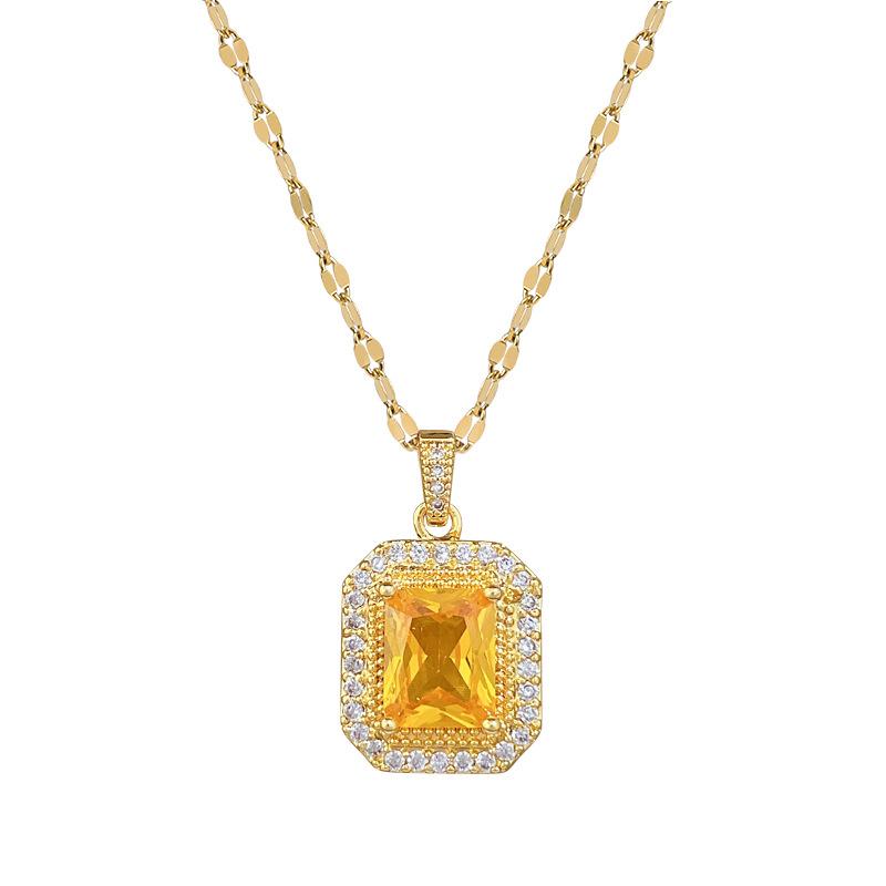 Titanium Steel Light Luxury Square Full Diamond Zircon Light Luxury Design Versatile Korean Style Niche Design Live Necklace