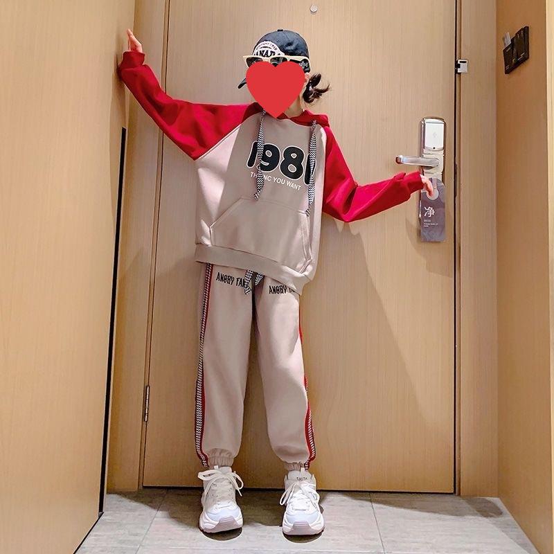 2024 Girls' Korean Casual Spring/Autumn Suit: Letter Sweatshirt & Striped Pants for Kids