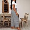 women's Plus Size High Waist Drawstring Striped Wide Leg Pants Casual Pocket Long Trousers