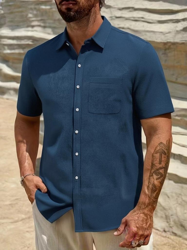 Men's Collared Shirt Pocket Casual Short-sleeved Shirt Versatile T-shirt