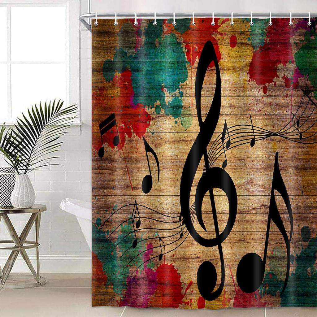 Music Shower Curtain Musical Notes Modern Romantic Art Elegant Polyester Fabric Bathroom Decor Curtains With Hooks