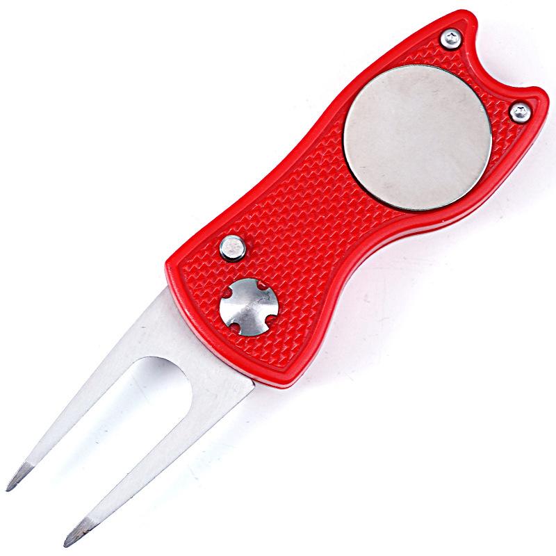 

Металлический складной инструмент для ремонта дерна для гольфа с магнитным маркером мяча и выдвижной кнопкой, зеленый инструмент, аксессуары, подарок для гольфиста красный