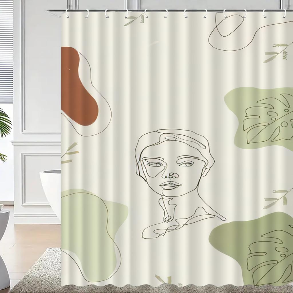 Elegant Line Art Face Shower Curtain, Modern Minimalist Abstract Design, Machine Washable, All-Season Bath Decor