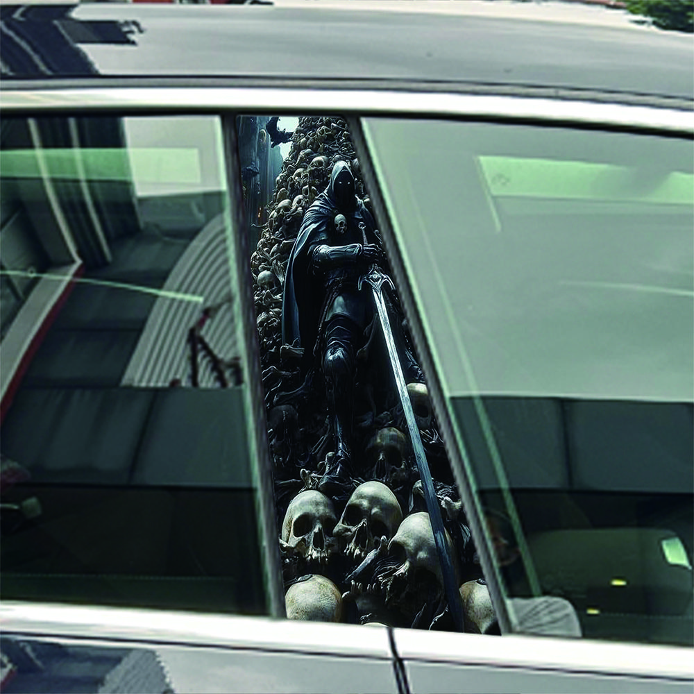 Devil Skeleton Samurai Skull Head Car B Pillar Sticker Waterproof Center Column Cover Scratches Sunscreen Car Accessories