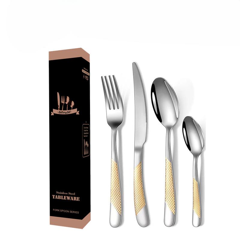 Nerezové příbory západního stylu Hvězda Diamantový pas Nůž Vidlička a Lžíce 4dílná Sada v krabičce Steakový nůž Vidlička a Lžíce 4dílná Sada