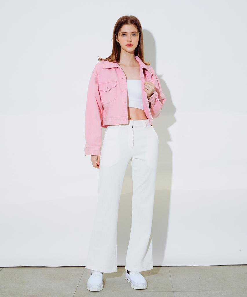 ETRE AU SOMMET Corduroy Semi-Bootcut Pants (White)