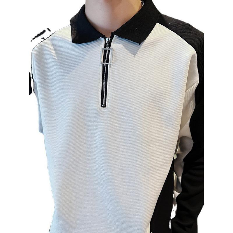 Autumn and Winter Men's Patchwork Sweatshirt Fashion Long Sleeve T-shirt High-end Korean Half Zip Polo Shirt