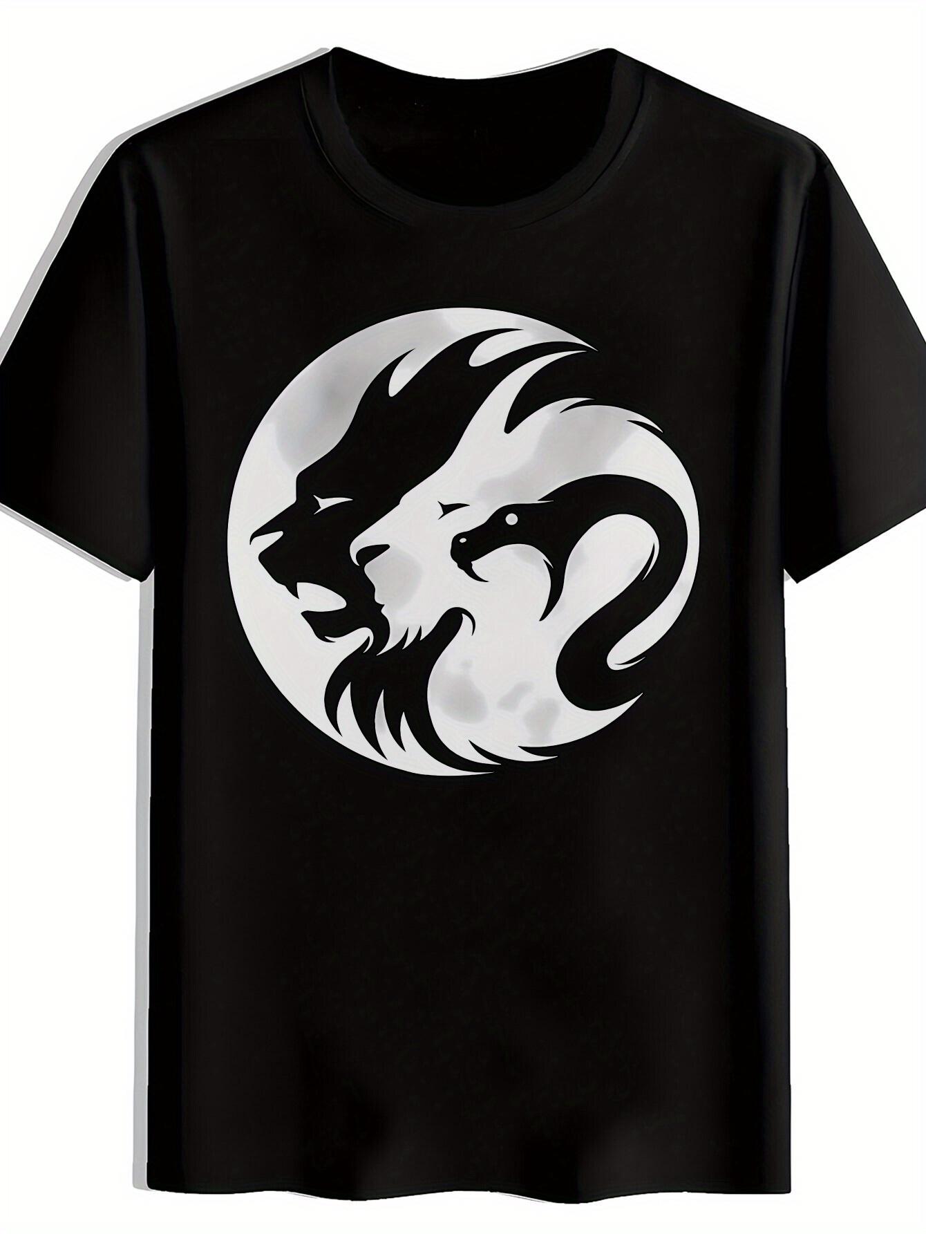 

Black T-shirt with White Dragon Design - Casual Round Neck Polyester Tee for Summer XXXL