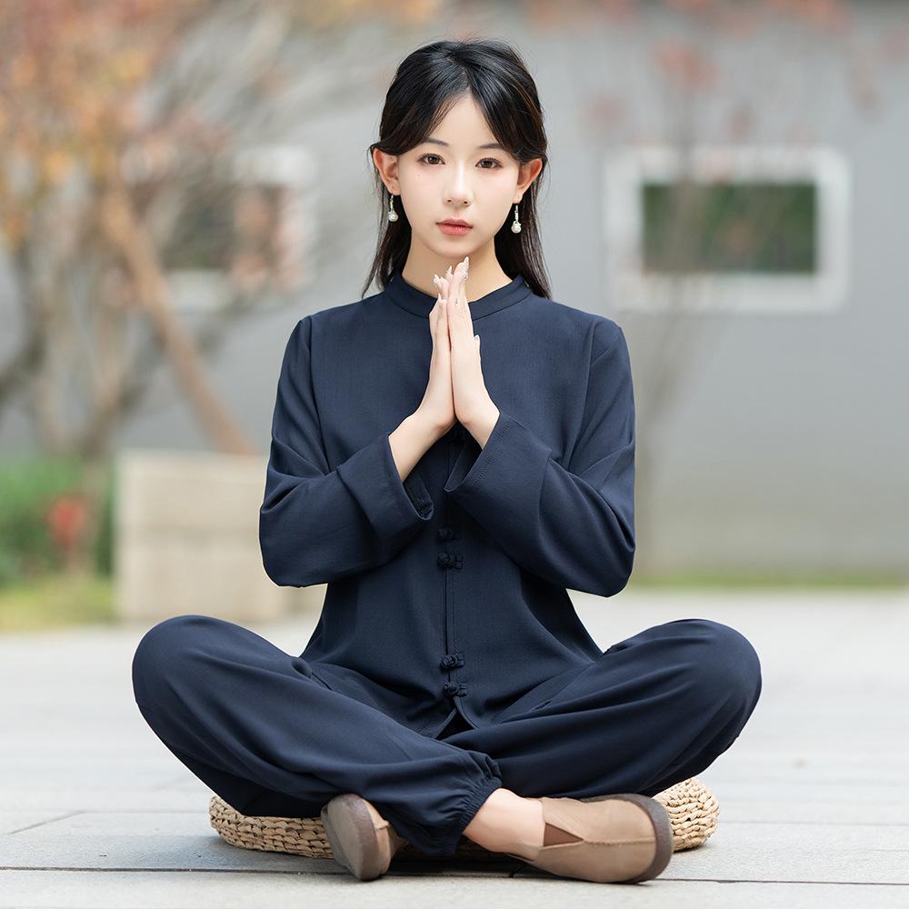 Men's New Chinese Style Tai Chi and Meditation Two-Piece Set for Yoga and Morning Exercise