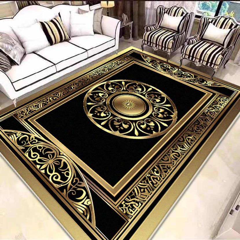 Wohnzimmer Schwarz Gold Teppiche Große Fläche Luxuriöse Dekoration Zuhause Sofa Bereich Teppiche Schlafzimmer Ankleidezimmer Rutschfeste Bodenmatte Waschbar