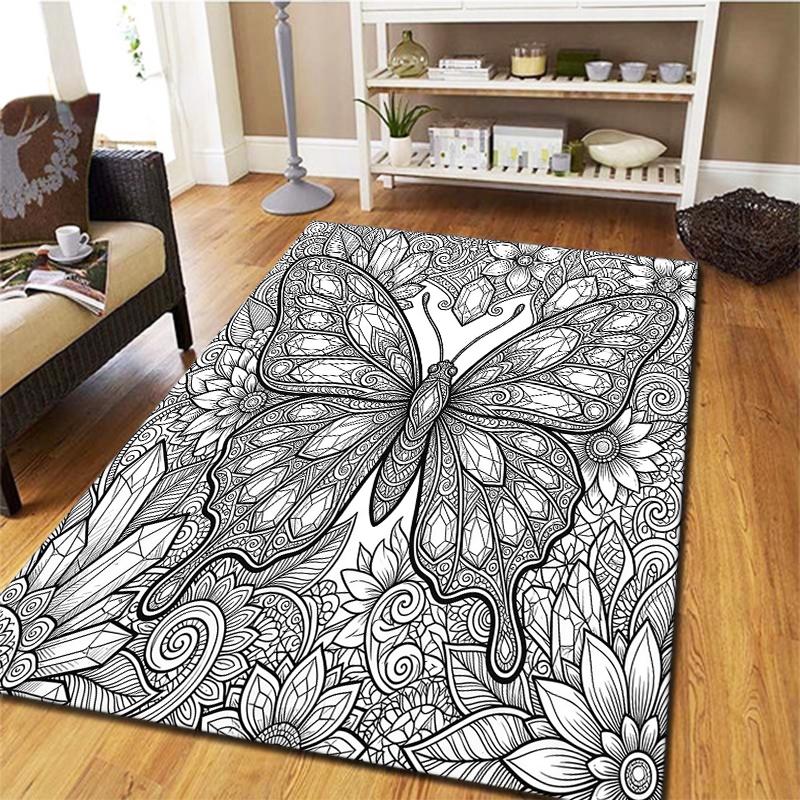 Black White Animals Pattern Square Carpet,Area Rug,Carpet Rug for Living Room Bedroom Sofa Playroom Decor,Non-slip Floor Mat,Holiday Birthday Gifts