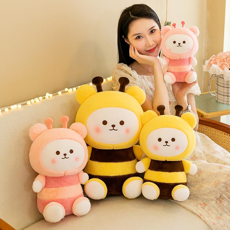 Bee bear plush toy cute bear doll sofa cushion bed throw pillow soothing sleeping doll