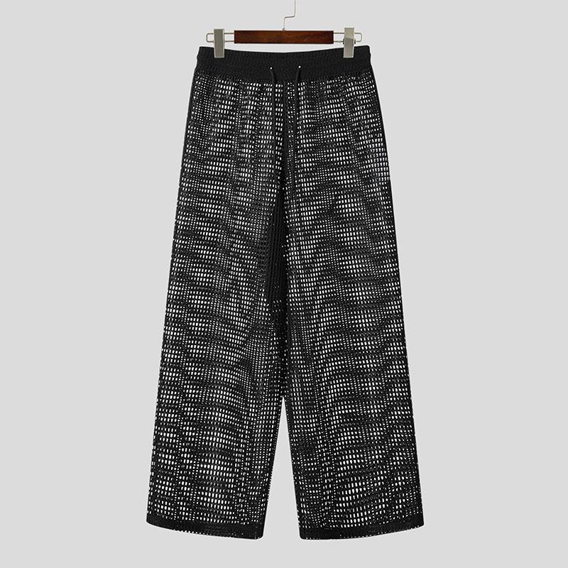 

INCERUN Мужские длинные брюки с кулиской, эластичной талией, ажурные, сетчатые, пляжные, для отдыха XL чёрный