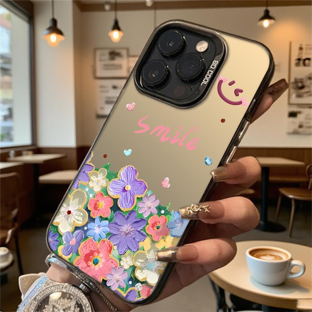 Smile with Colorful Flowers Hard Phone Case for Iphone 16 15 14 13 12 11 Pro Max Mini Shockproof Anti-Scratch Protective Cover