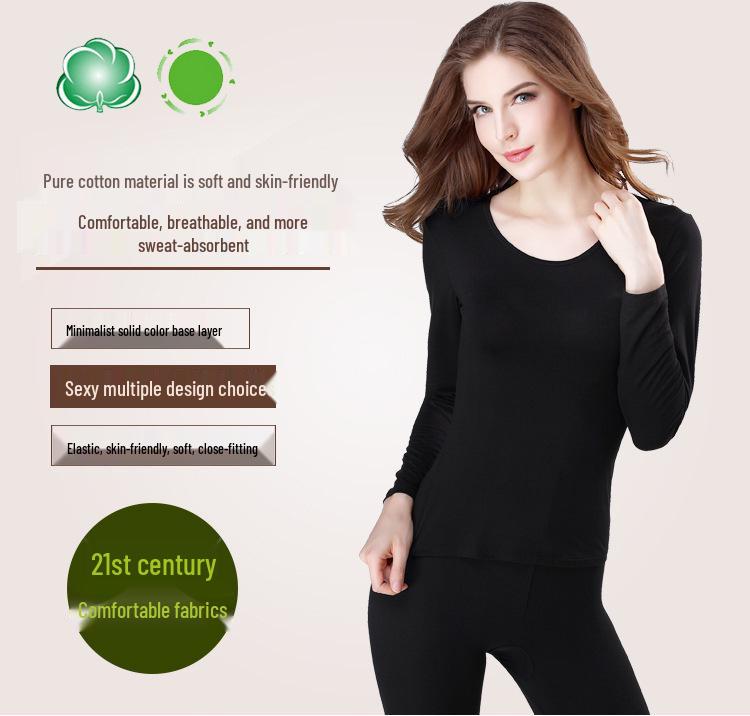 Women's Autumn Cotton Slim Fit Base Layer Set - Top and Pants