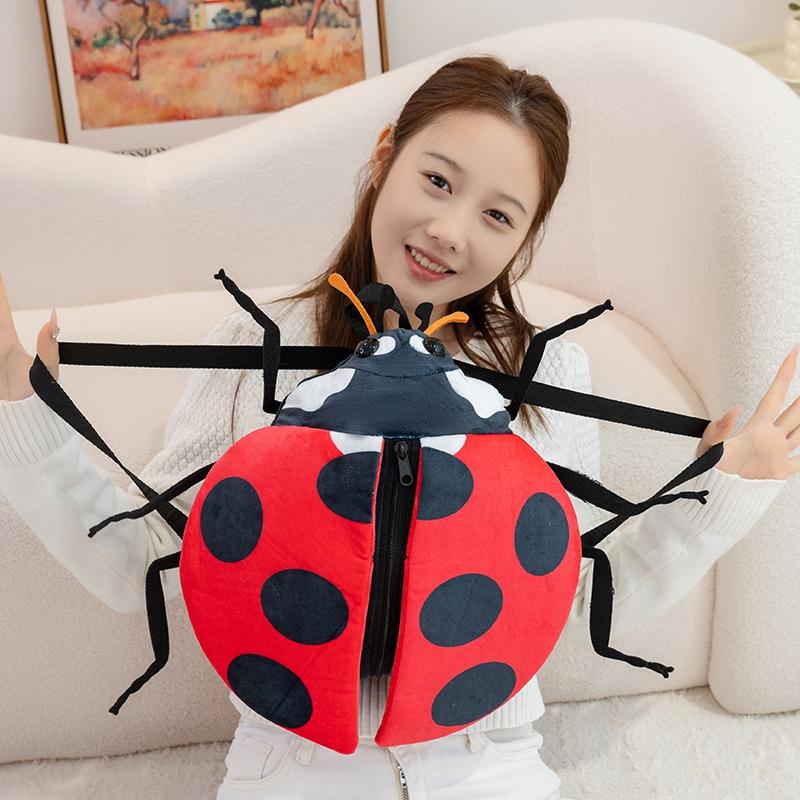 35/40CM Kawaii Lovely Ladybug Bee Filled Animal Plush Backpack Toy Children's Cute Insect Shoulder Plush Backpack Boy