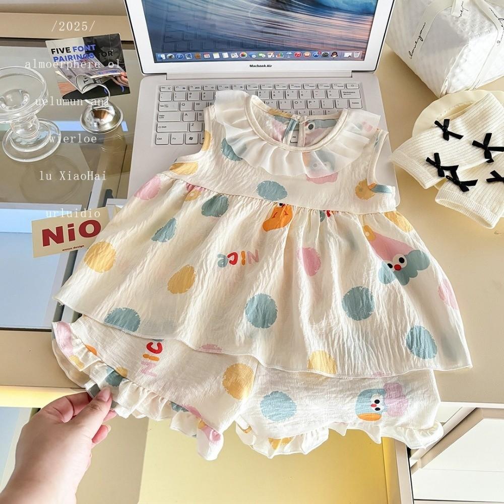 Floral Print Two-Piece Sleeveless Princess Set 1-4Y Top + Shorts Set Sleeveless Outfit Toddler