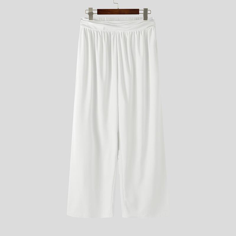 

INCERUN Мужские повседневные длинные брюки с высокой эластичной талией, свободной текстуры 2XL белый