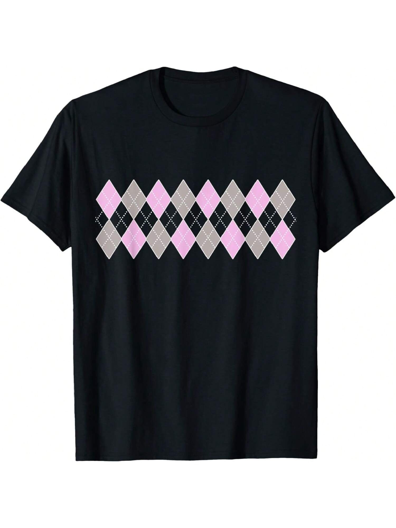 Argyle Vintage Pattern Grey And Pink Great Retro Argyle T-Shirt S