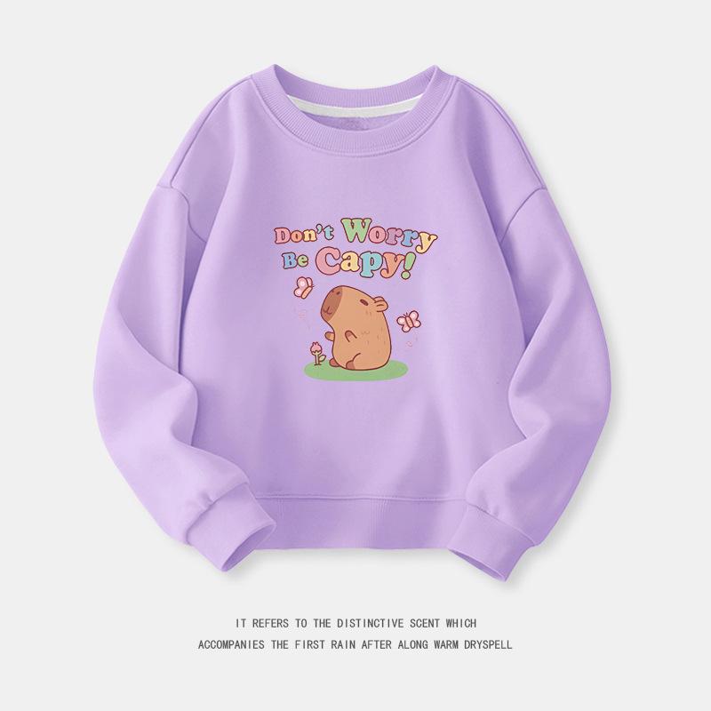 Cartoon Capybara Round Neck Sweatshirt for Boys and Girls - Spring/Autumn Long-Sleeve Shirt