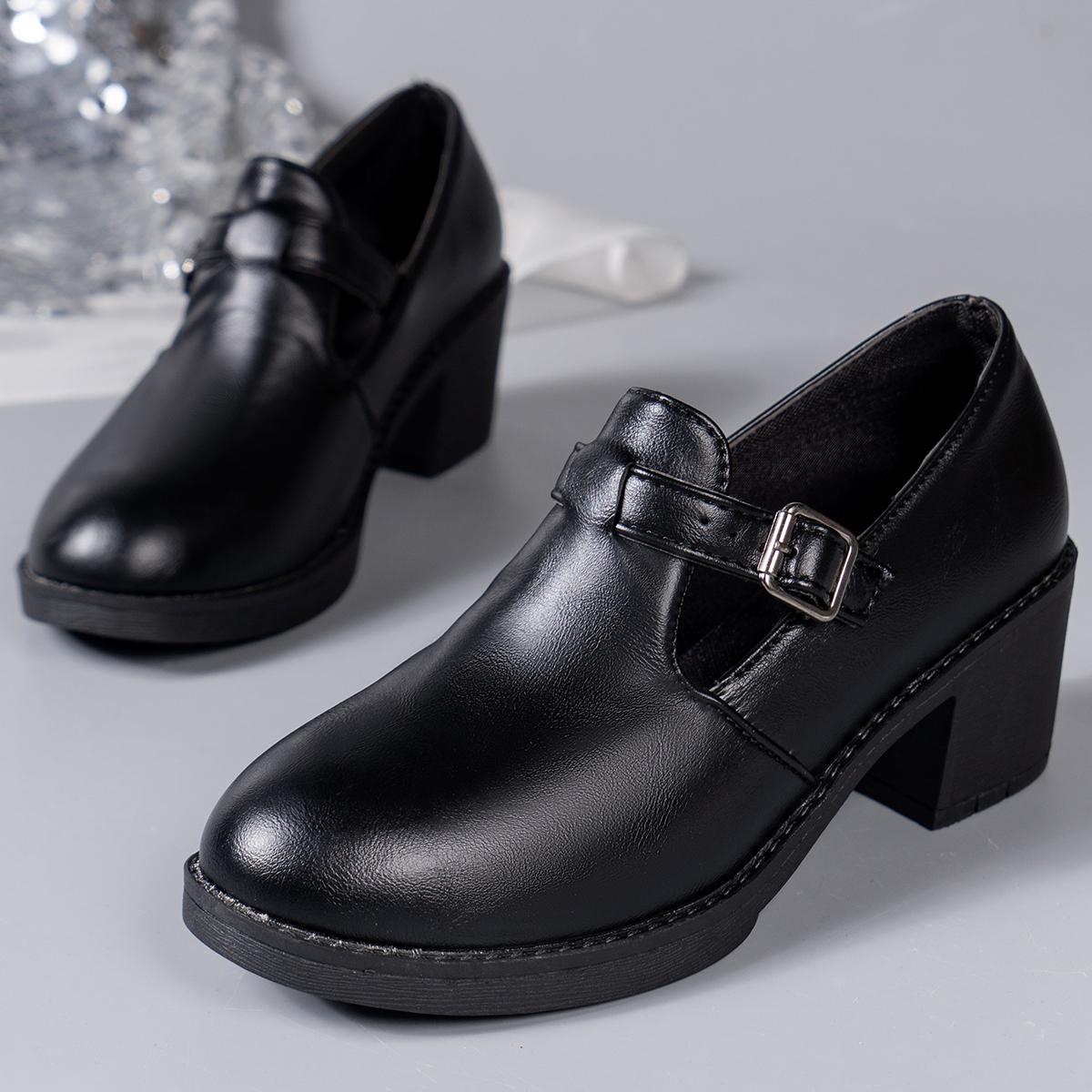 

Весенняя женская обувь высокого качества, модная, новая, квадратный каблук, круглая головка, нескользящая пряжка, однотонная женская обувь 43