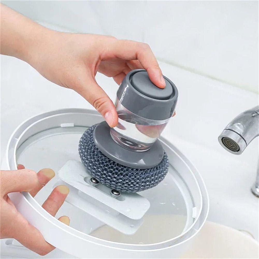 Ball Cleaning Kitchen Brush Cleaner Automatic Liquid Adding Soap Dispensing Palm Brush Push-type
