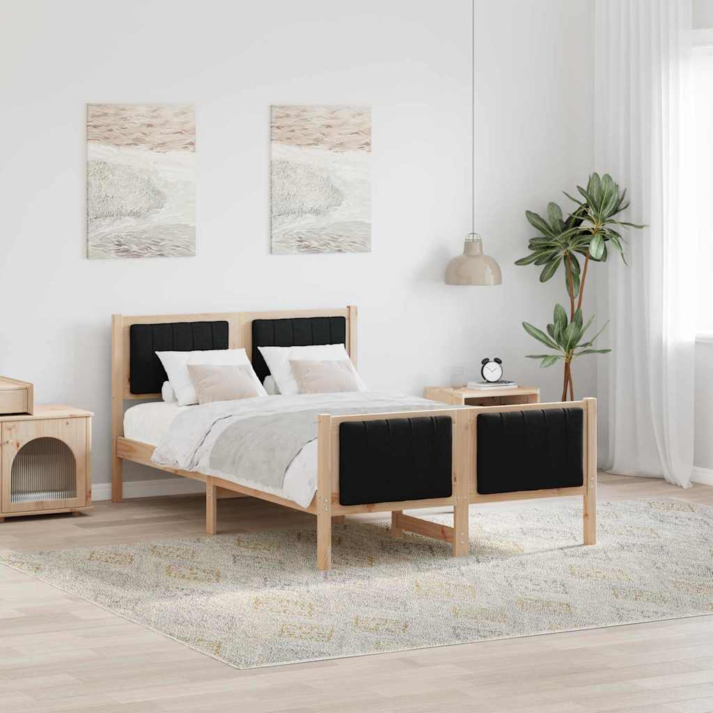 Brown and Black Bed Frame 120 x 200 cm Solid Pine Wood