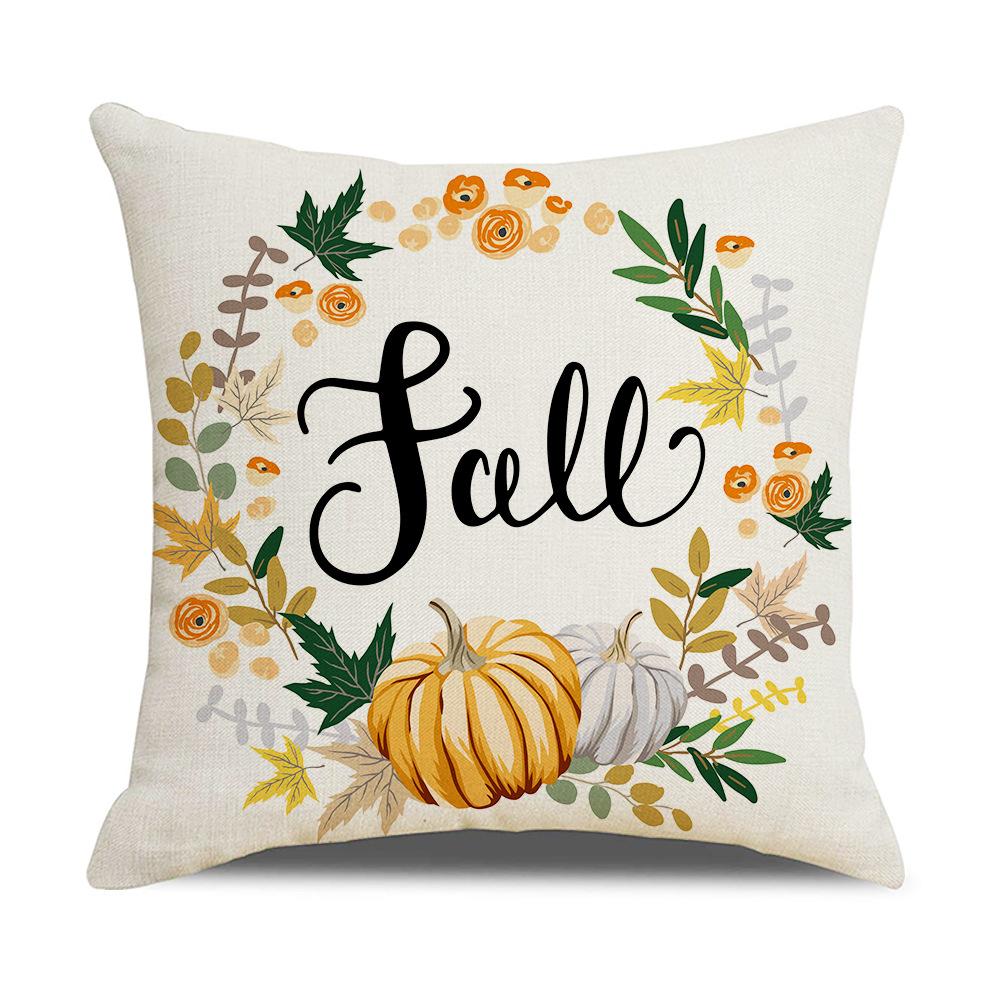 Simple Autumn Pillow Peach Velvet Linen Printed Pumpkin Harvest Pillow Cover Home Cushion Cover