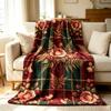 Vintage Floral Rose Plaid Throw Blanket, Cozy Soft Flannel Fleece, Burgundy Green Christmas Cottage Decor, Gift for Mom Her