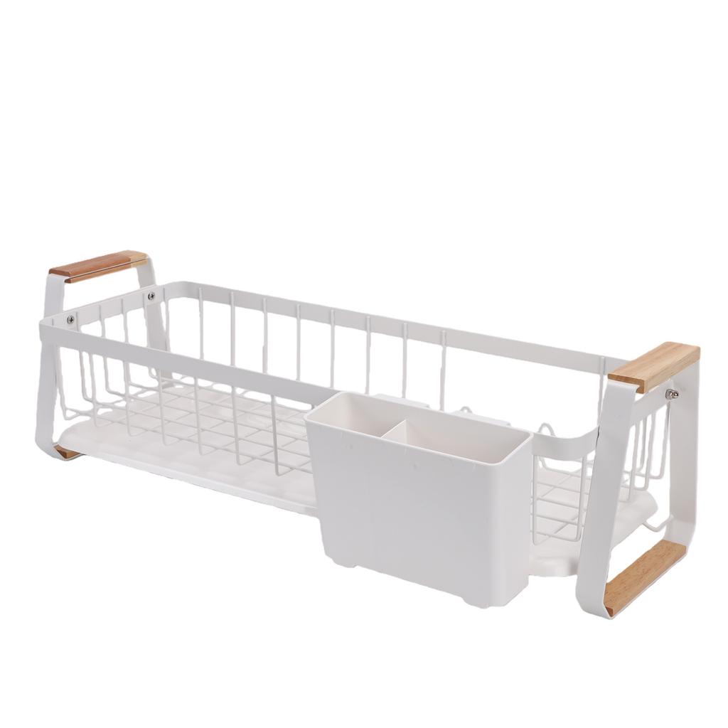 Dish Rack and Drain Board Kitchen Plate Cup Dish Drying Rack Tray Cutlery Dish Drainer with Wood Handle